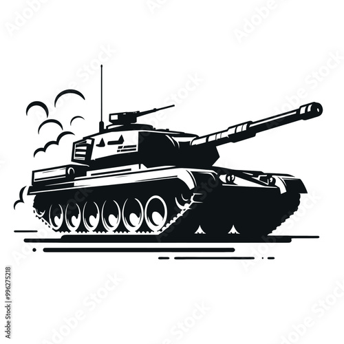 Powerful Military Tank Illustration Black and White Vector Graphic