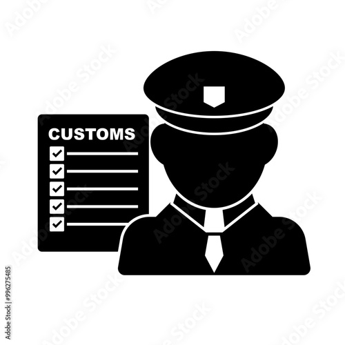 Customs Officer with Checklist Document Silhouette. Vector.