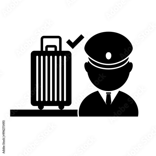 Customs officer checking suitcase baggage silhouette. Vector.