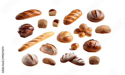 A variety of bread separately isolated on a transparent background photo