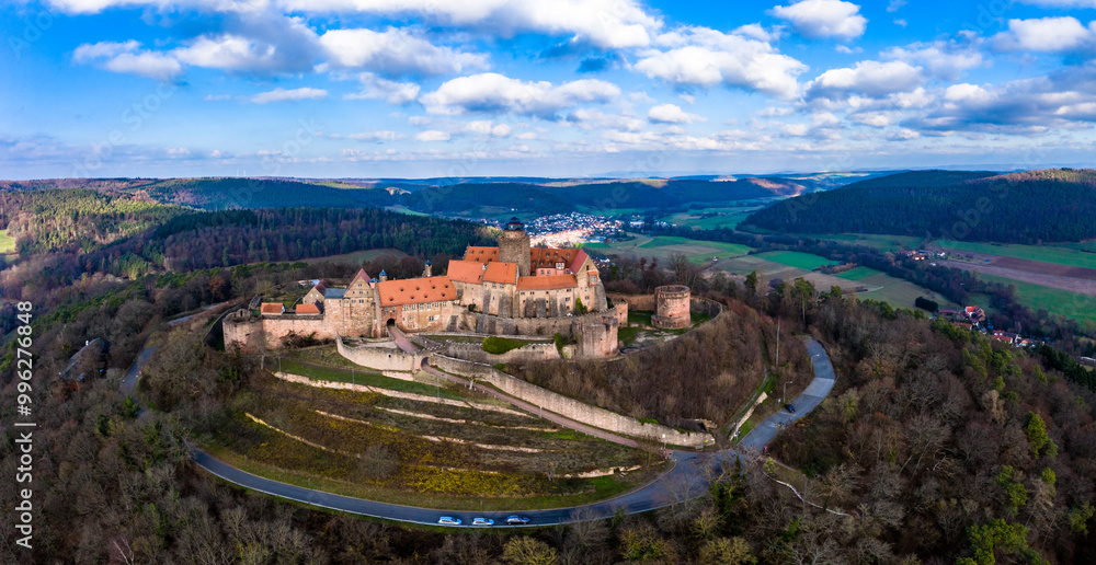 Obraz premium Aerial photograph Germany, Hesse, Odenwaldkreis, Breuberg, Breuberg Castle