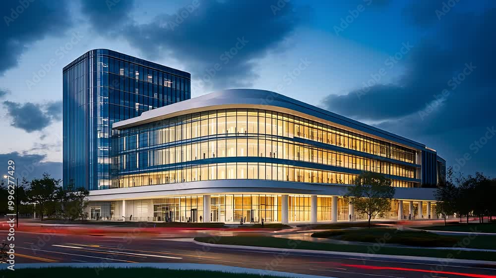 Modern office building with glass facade and sleek design illuminated at night, representing urban architecture, innovation, and corporate environment.
Modern office building with glass facade and sleek design illuminated at night, representing urban architecture, innovation, and corporate environment.