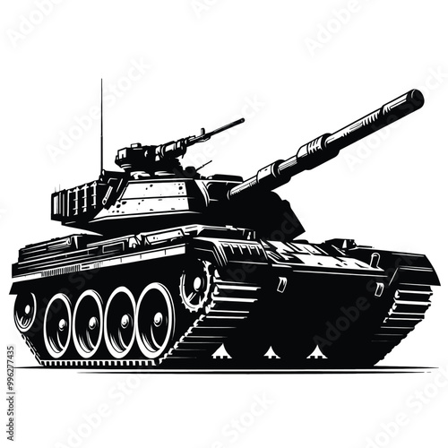 Powerful Military Tank Illustration Black and White Vector Graphic