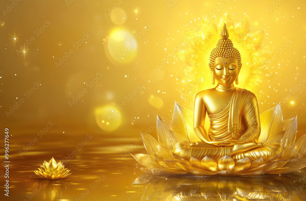 Golden Buddha with Lotus Flower Background Vector Illustration Golden Buddha with Lotus Flower Background Vector Illustration