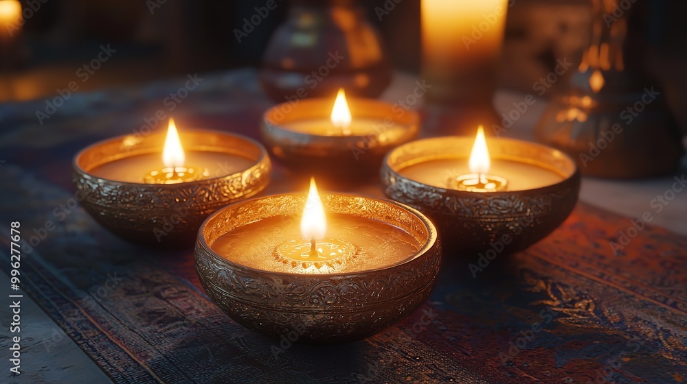 A Single Lit Candle with Blurry Background of Golden Lights A Single Lit Candle with Blurry Background of Golden Lights