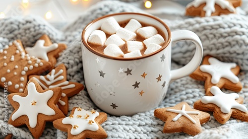 A mug of hot chocolate with marshmallows 