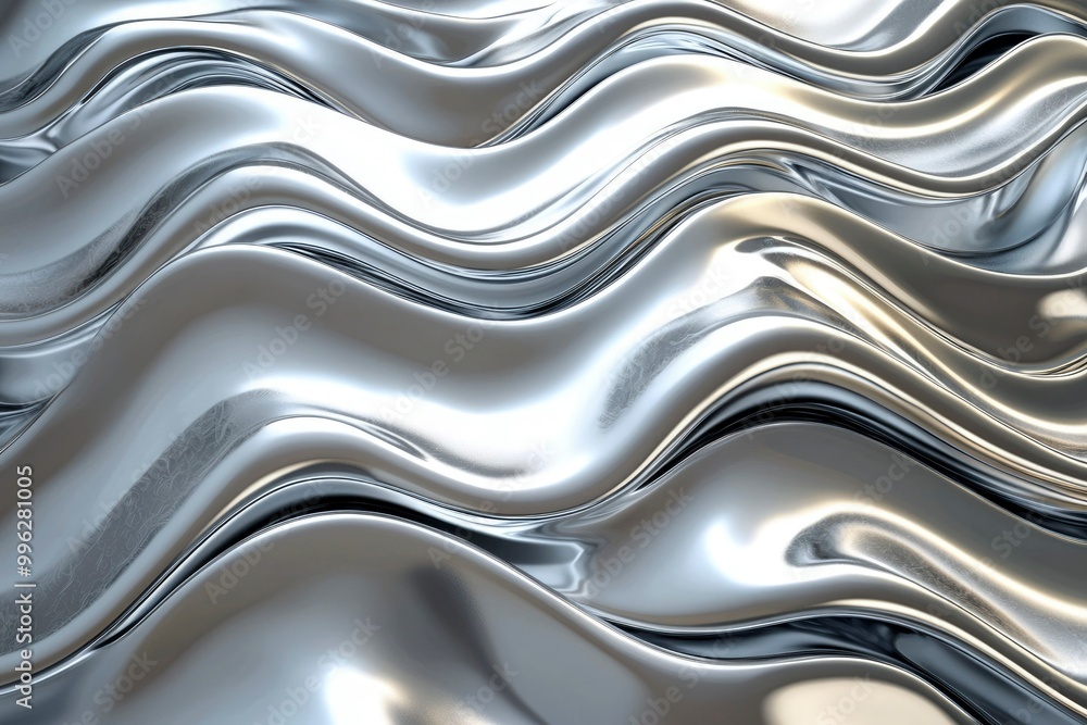Abstract Silver Wavy Surface with Reflective Highlights Abstract Silver Wavy Surface with Reflective Highlights