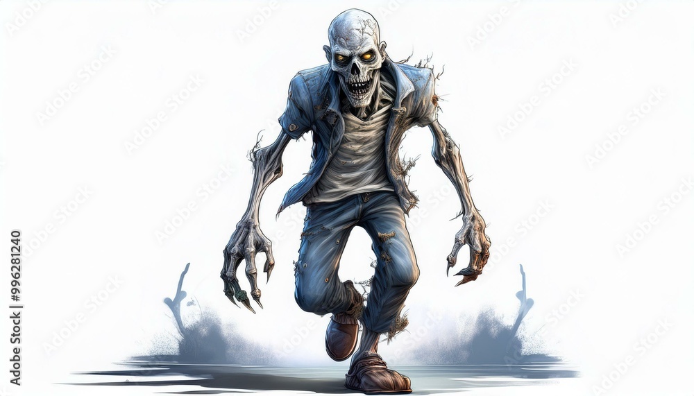 Fototapeta premium Zombie Monster Walking on White Background