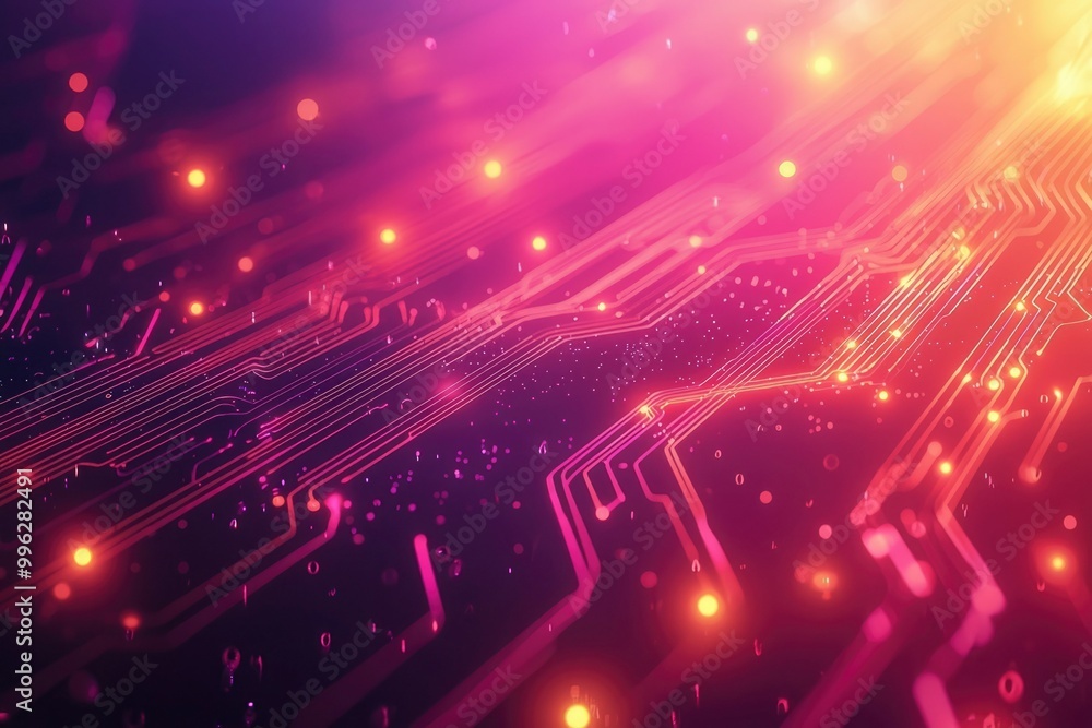 Abstract Circuit Board with Glowing Lines and Bokeh Abstract Circuit Board with Glowing Lines and Bokeh