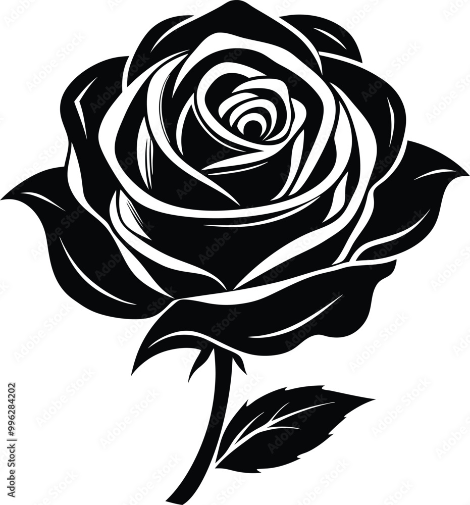 Bold Black and White Rose Vector Art Bold Black and White Rose Vector Art