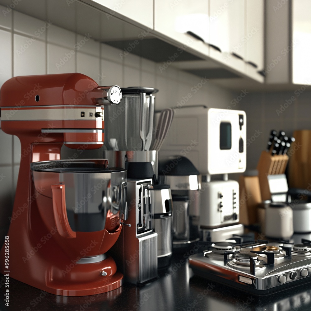 Isolated white steel coffee maker on kitchen countertop, making espresso coffee for breakfast Isolated white steel coffee maker on kitchen countertop, making espresso coffee for breakfast
