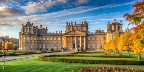 The South facade of Blenheim Palace in autumn sunshine AI-Generated Content