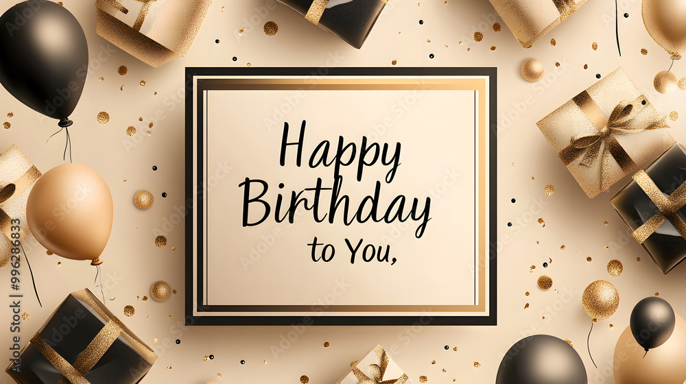 Elegant Gold and Black Happy Birthday Celebration with Balloons design Elegant Gold and Black Happy Birthday Celebration with Balloons design