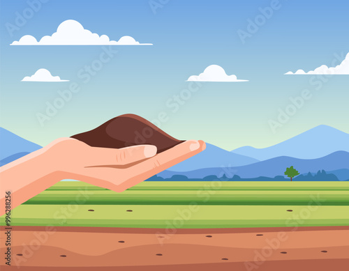 The fertile soil in the hands of a farmer is suitable for cultivation.