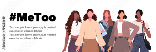  The Me Too Movement. Support for Young Women which Experienced Violence and Sexual harassment. Women vindicating their rights. Flat vector illustration. Not AI generated