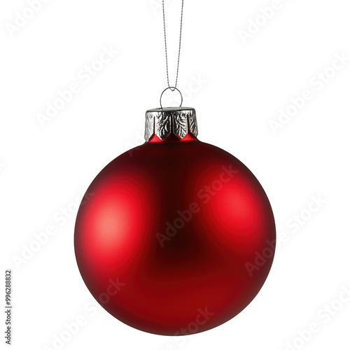 Red Christmas ornament hanging with a silver cap for holiday decoration, Christmas bauble, transparent image, png photo