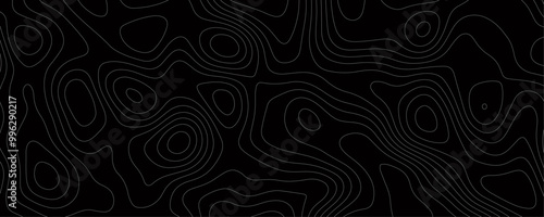 Abstract Terrain Topography Featuring Geometric Contour Lines and Mountain Relief on a Dark Background for a Discovery Banner 