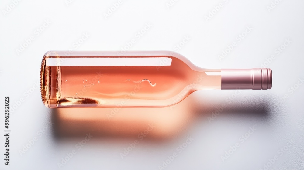 A bottle of rose wine with a pinkish hue, positioned on a white background, ideal for summer or casual dining themes. A bottle of rose wine with a pinkish hue, positioned on a white background, ideal for summer or casual dining themes.