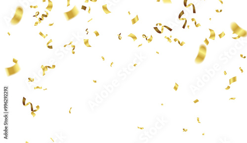 Celebration background template with confetti and colorful ribbons.