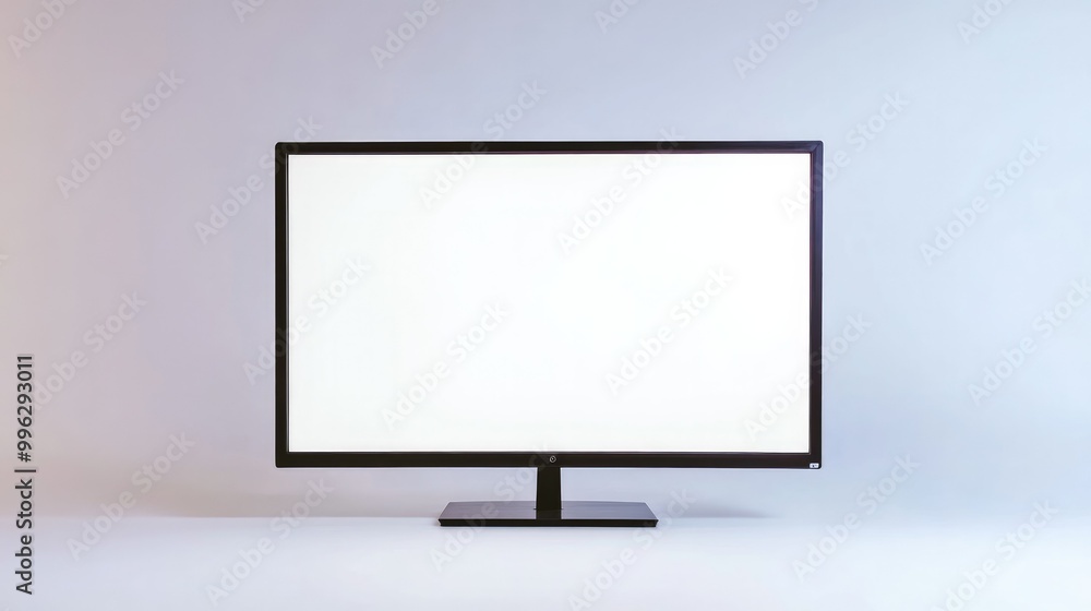 A flat-screen monitor with a blank white display, positioned on a white background, emphasizing simplicity and modern tech. A flat-screen monitor with a blank white display, positioned on a white background, emphasizing simplicity and modern tech.