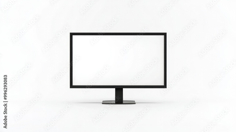 A flat-screen monitor with a blank white display, positioned on a white background, emphasizing simplicity and modern tech. A flat-screen monitor with a blank white display, positioned on a white background, emphasizing simplicity and modern tech.