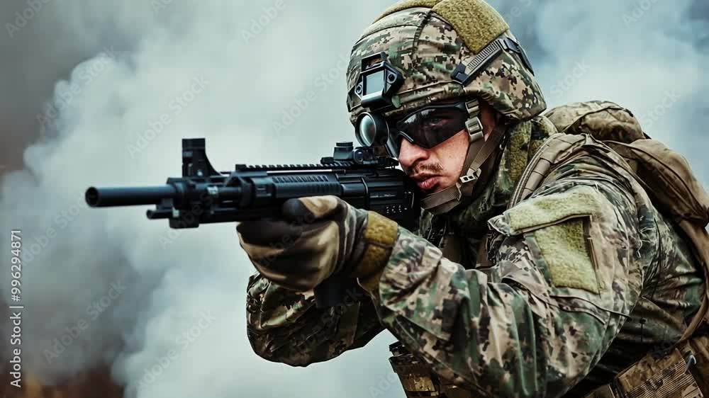 Soldier in Combat Gear Aiming Rifle During Military Exercise Generative AI Soldier in Combat Gear Aiming Rifle During Military Exercise Generative AI