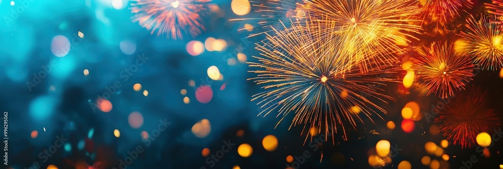 Festive Fireworks Display on Dark Blue Sky Festive Fireworks Display on Dark Blue Sky