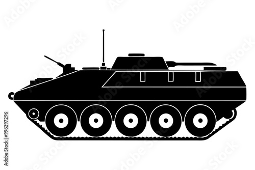 A modern war tank icon silhouette vector on white background.	