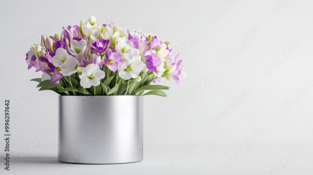 Fototapeta premium Fresh flowers in a modern pot for a stylish decoration