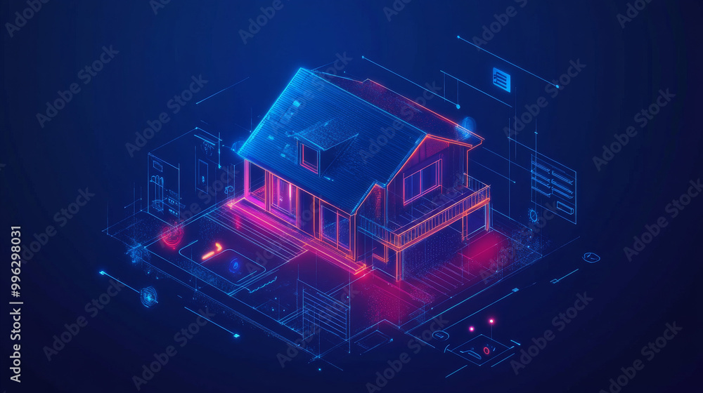 A conceptual banner illustrating smart home technology and the Internet of Things (IoT). Features a modern country house with interconnected devices symbolizing automation, data exchange, and cybersec A conceptual banner illustrating smart home technology and the Internet of Things (IoT). Features a modern country house with interconnected devices symbolizing automation, data exchange, and cybersec