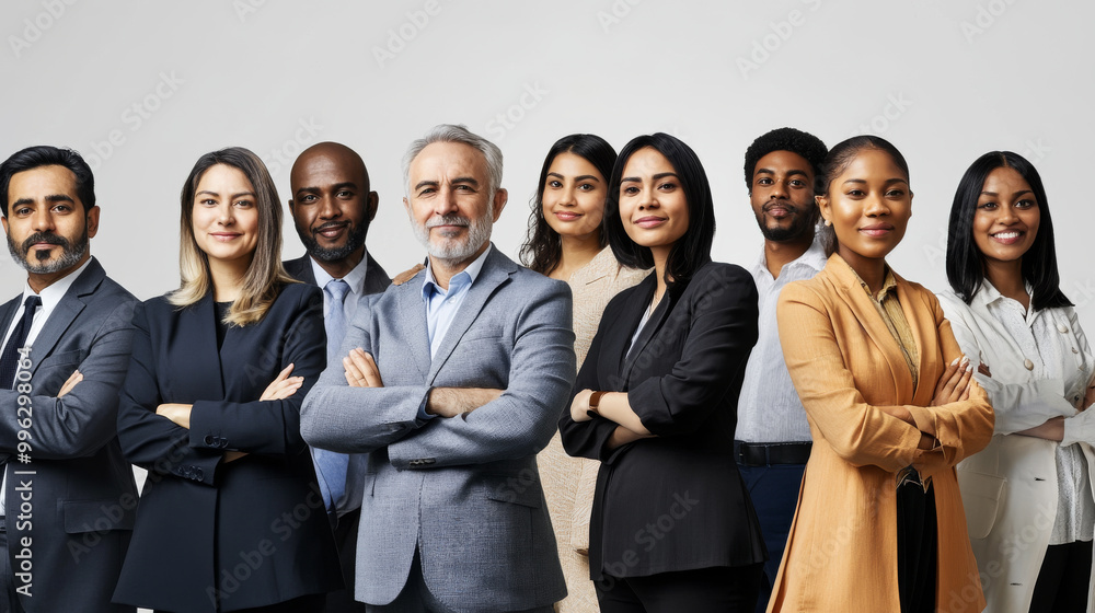 A diverse group of professionals from various fields, standing confidently with arms crossed, white background, unity in diversity A diverse group of professionals from various fields, standing confidently with arms crossed, white background, unity in diversity