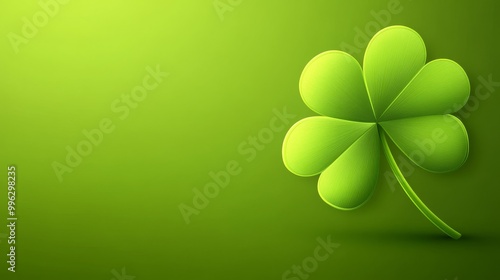 Fresh green background featuring a four-leaf clover icon, ideal for good luck cards photo