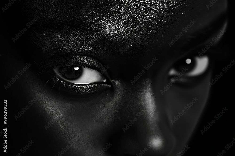 Close up of a black woman's intense stare Close up of a black woman's intense stare