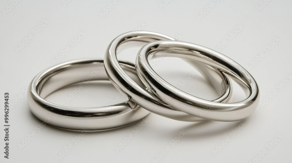 A trio of matching silver rings on a white background, ideal for showcasing wedding or family bond symbolism. A trio of matching silver rings on a white background, ideal for showcasing wedding or family bond symbolism.
