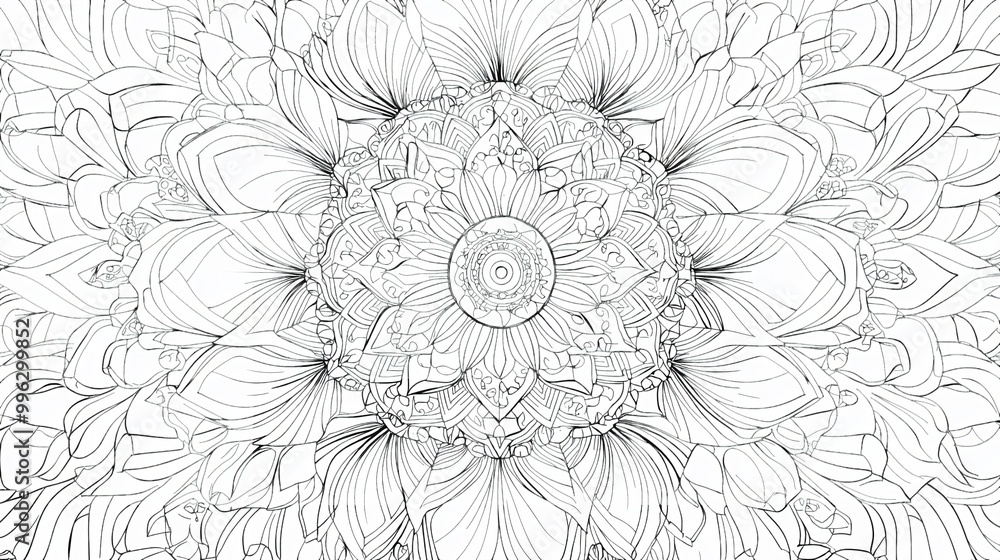 Monochrome mandala artwork showcasing a symmetrical pattern, perfect for meditation, stress relief, and artistic inspiration. Monochrome mandala artwork showcasing a symmetrical pattern, perfect for meditation, stress relief, and artistic inspiration.