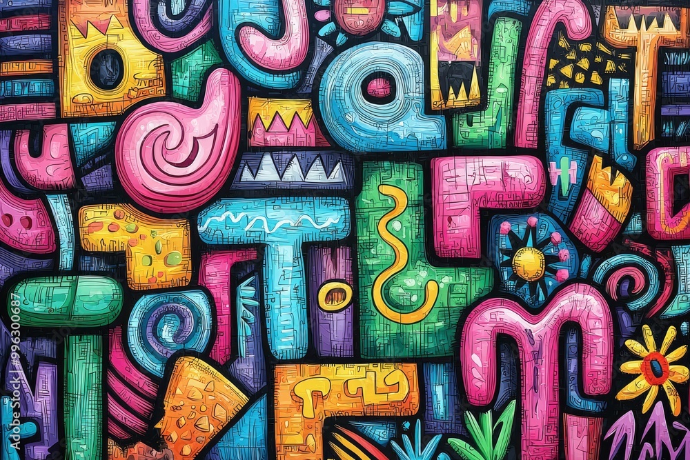 Fototapeta premium Colorful Abstract Graffiti Wall Art