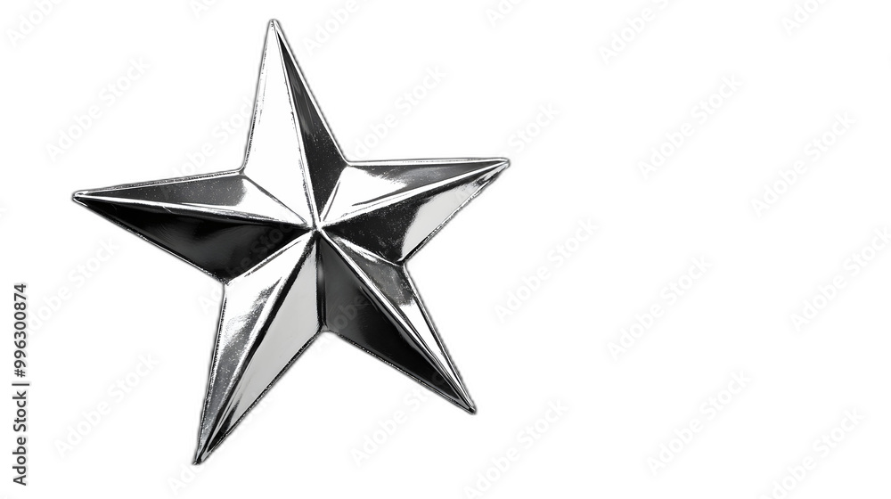 A shiny silver Christmas star placed against a solid black background A shiny silver Christmas star placed against a solid black background