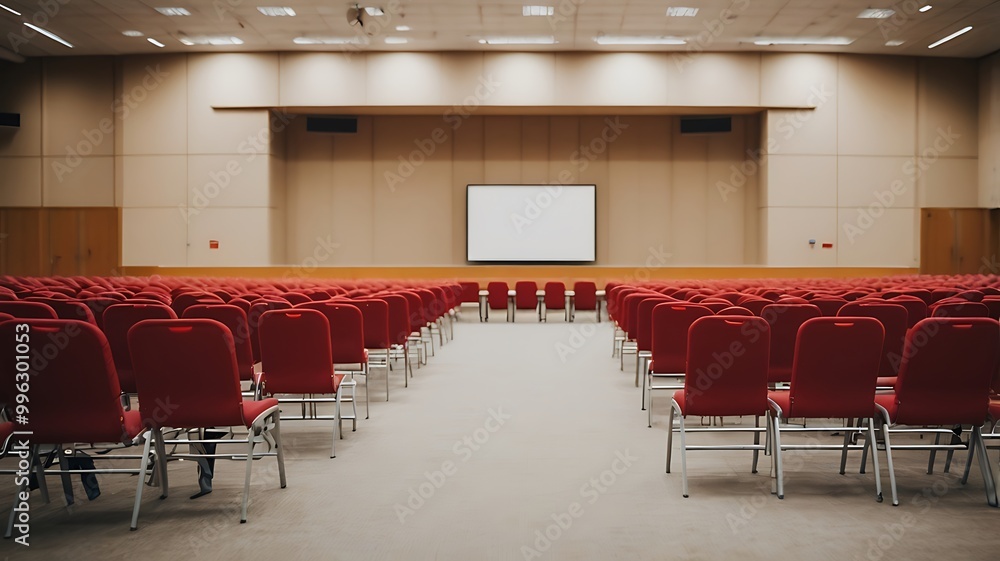 Fototapeta premium empty conference room with red chairs back view