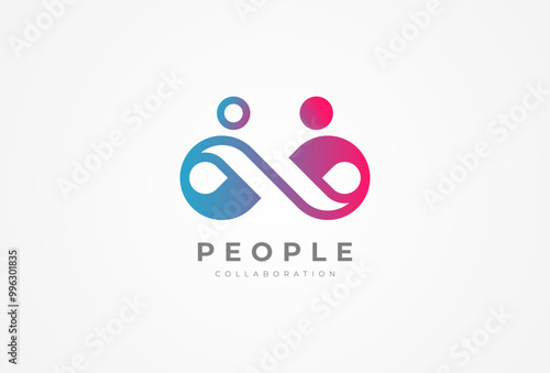 People logo design, human with infinity icon combination in gradient color, people Logo design template, vector illustration