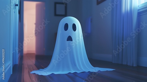 Friendly Virtual Pet Ghost Haunting a Digital House with Playful Scares and Spooky Interactions photo