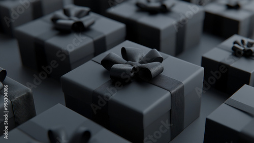 Black gift boxes with black bows