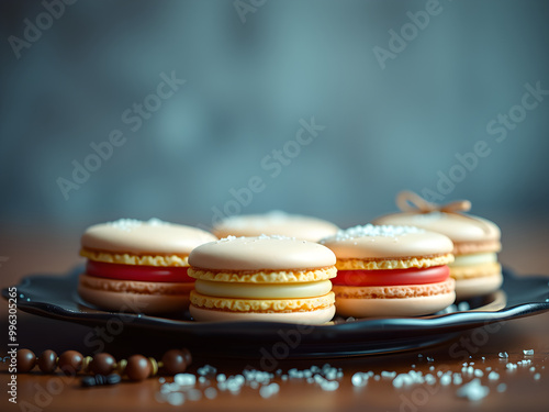 french macaroons on a wooden table