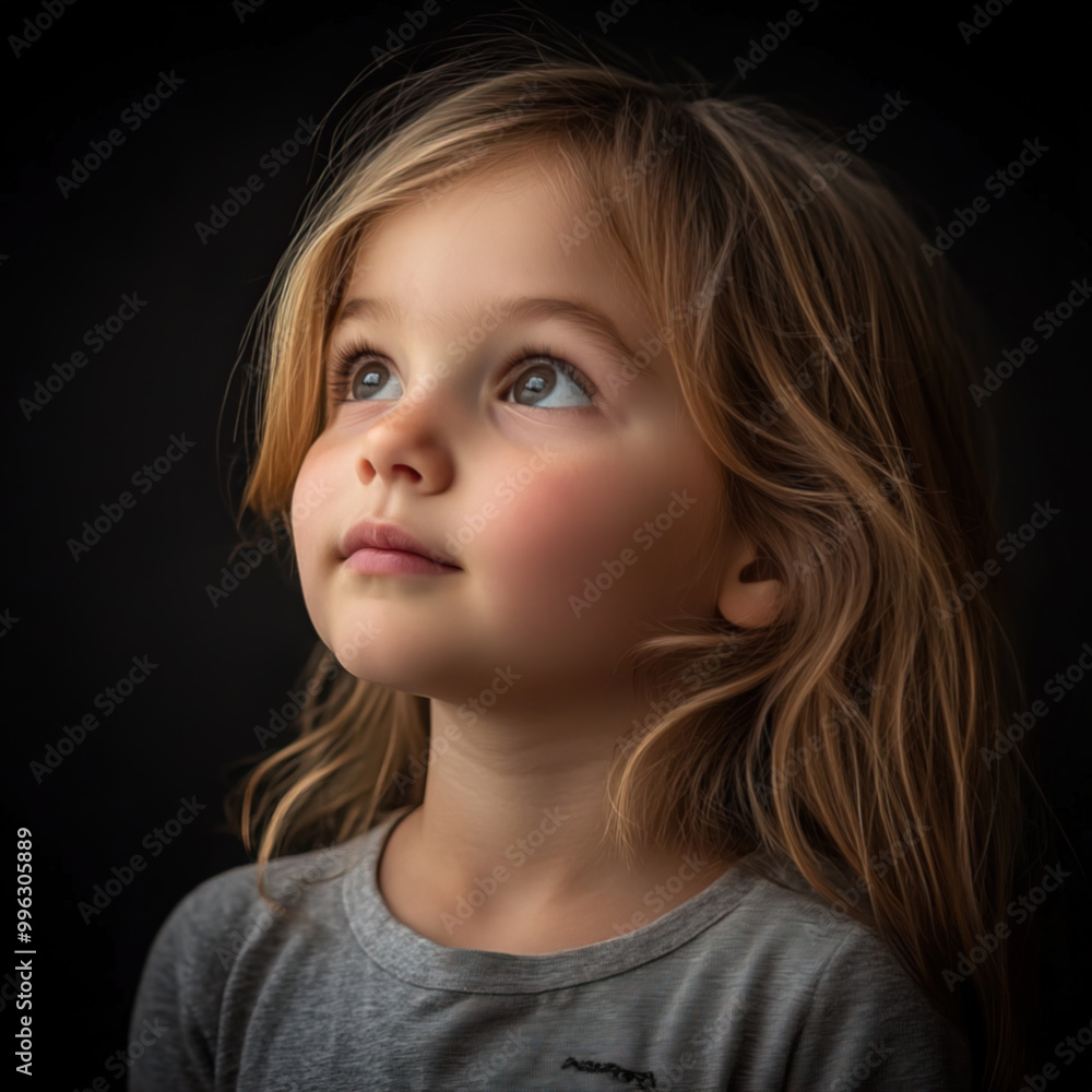 Portrait of a beautiful little girl before a black background