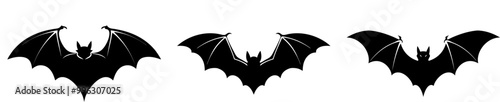 Bat icons set. Black bat is spreading its wings while flying in the night. Vector illustration