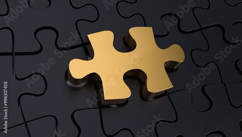 golden bright Puzzle abstract intro for title logo 3D render background
