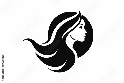  Vector template abstract logo for woman salons and shops.. Portrait of a girl. silhouette black, vector illustration  photo