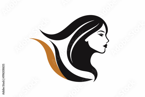  Vector template abstract logo for woman salons and shops.. Portrait of a girl. silhouette black, vector illustration  photo