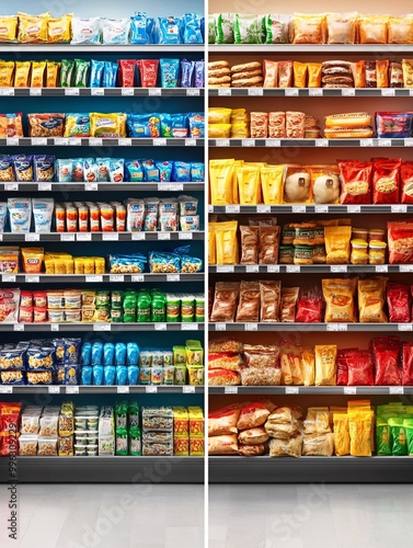 Wallpaper Mural Supermarket Shelves Full of Colorful Products. Torontodigital.ca