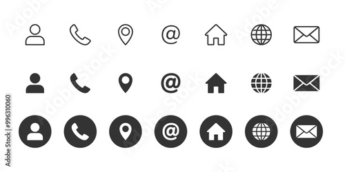 Set of contact us icons. Contact and communication icons. Contact information icons for business cards