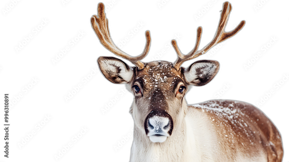 A reindeer with twinkling antlers isolated on a plain white background A reindeer with twinkling antlers isolated on a plain white background